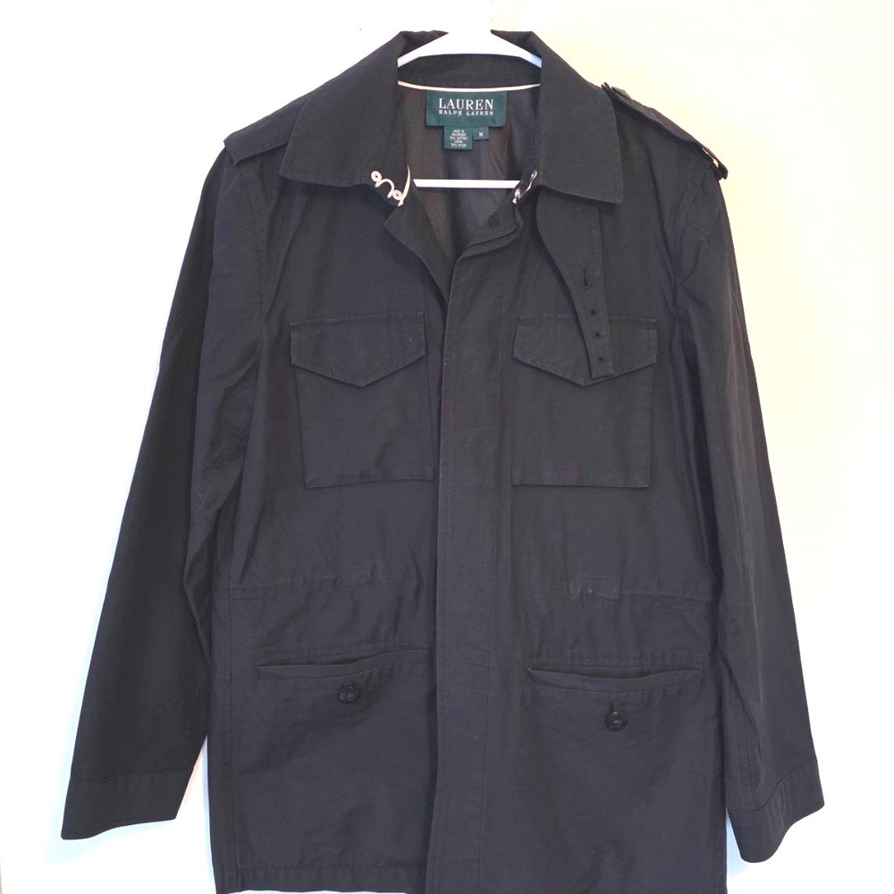 Lauren‎ Ralph Lauren Black Utility Jacket Medium Cotton Nylon Military Style